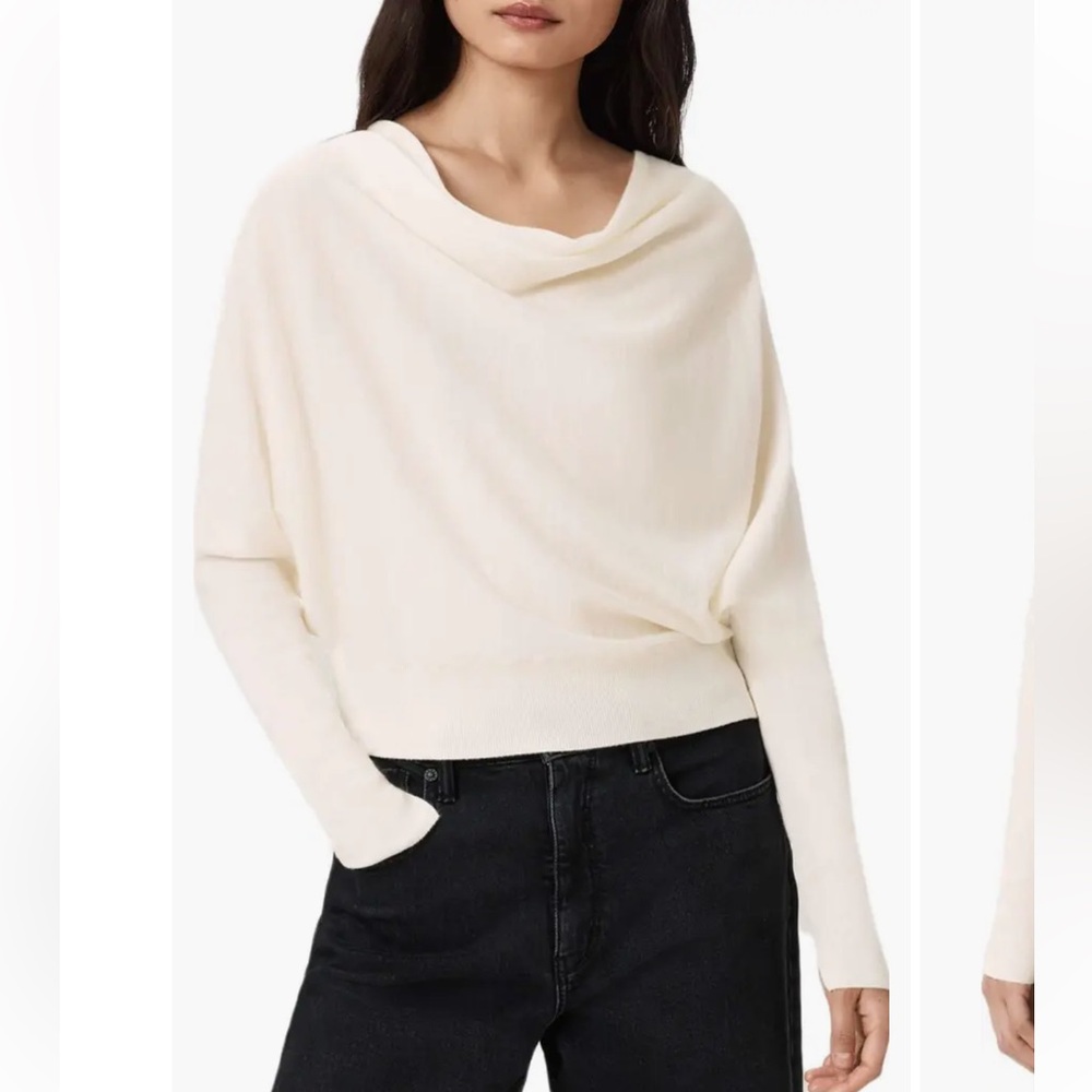 AllSaints Cream Drape Cowl-Neck Sweater